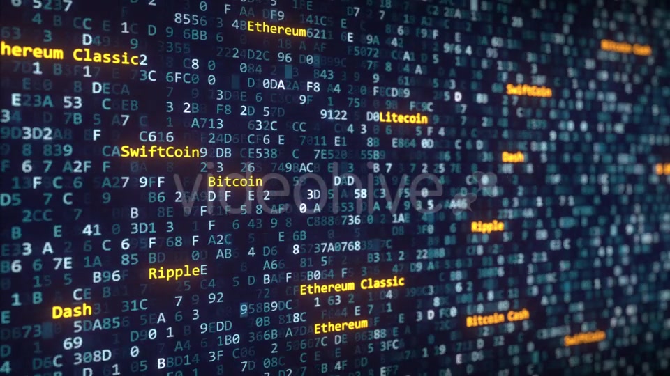 Different Cryptocurrency Names Captions Appearing Among Changing Hexadecimal Symbols on a Computer Videohive 21268250 Motion Graphics Image 4