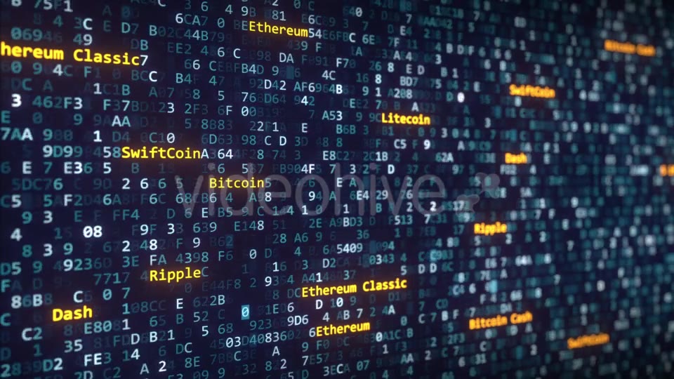 Different Cryptocurrency Names Captions Appearing Among Changing Hexadecimal Symbols on a Computer Videohive 21268250 Motion Graphics Image 5