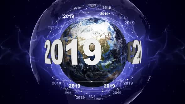 Earth and 2019 New Year Text Animation, Loop - 22846525 Download Videohive