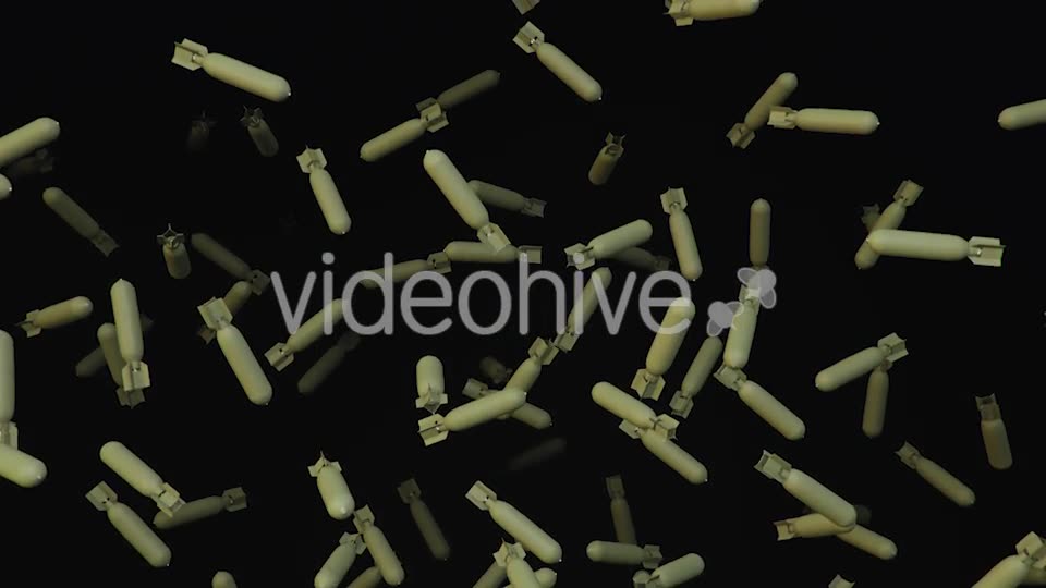 Endless Rain of Aircraft Bombs on a Dark Background Videohive 20299338 Motion Graphics Image 2