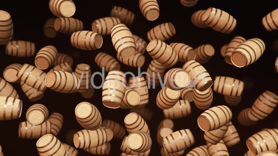Floating Wooden Barrels Against a Dark Background Videohive 20290659 Motion Graphics Image 1