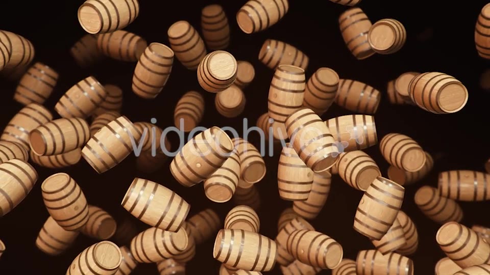 Floating Wooden Barrels Against a Dark Background Videohive 20290659 Motion Graphics Image 3