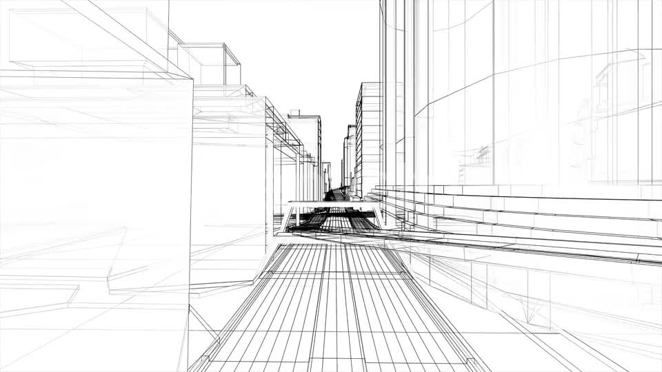 Flying Inside Digital Wireframe City Blueprint Seamless Loop Videohive 22732080 Motion Graphics Image 1