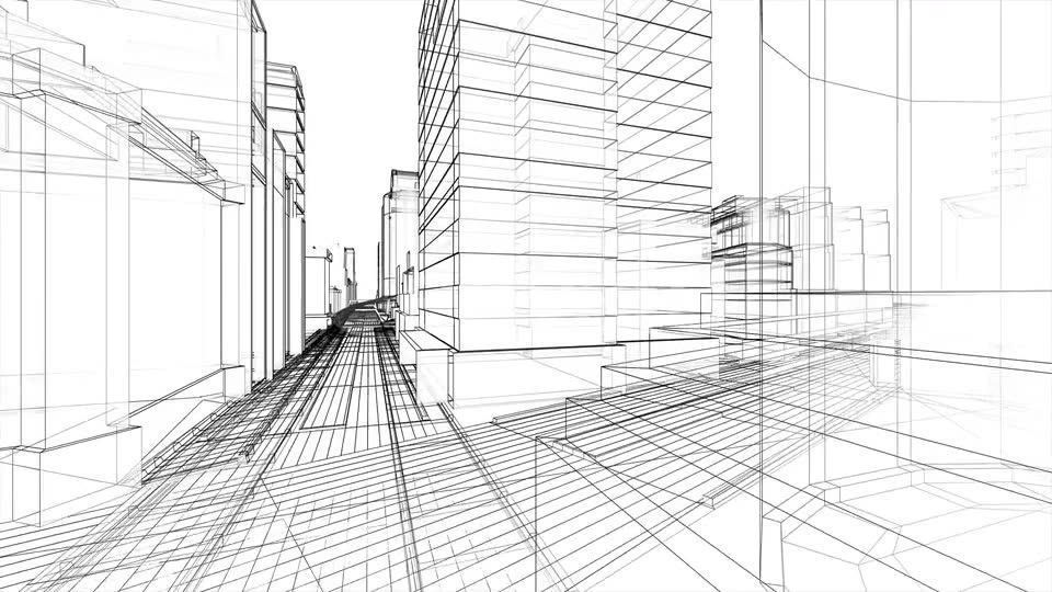 Flying Inside Digital Wireframe City Blueprint Seamless Loop Videohive 22732080 Motion Graphics Image 2