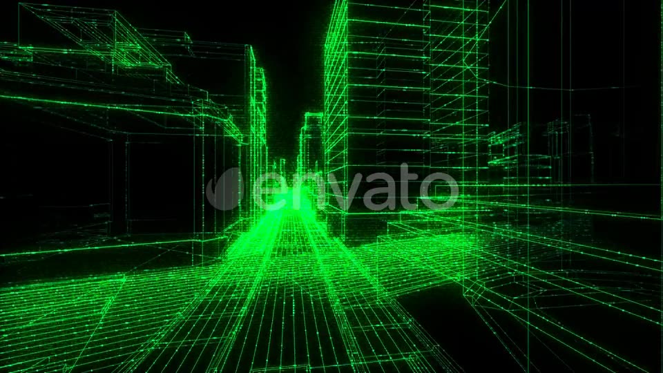 Flying Inside Green Digital Wireframe City Seamless Loop Videohive 22732079 Motion Graphics Image 2