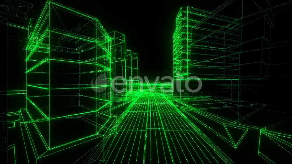 Flying Inside Green Digital Wireframe City Seamless Loop Videohive 22732079 Motion Graphics Image 3