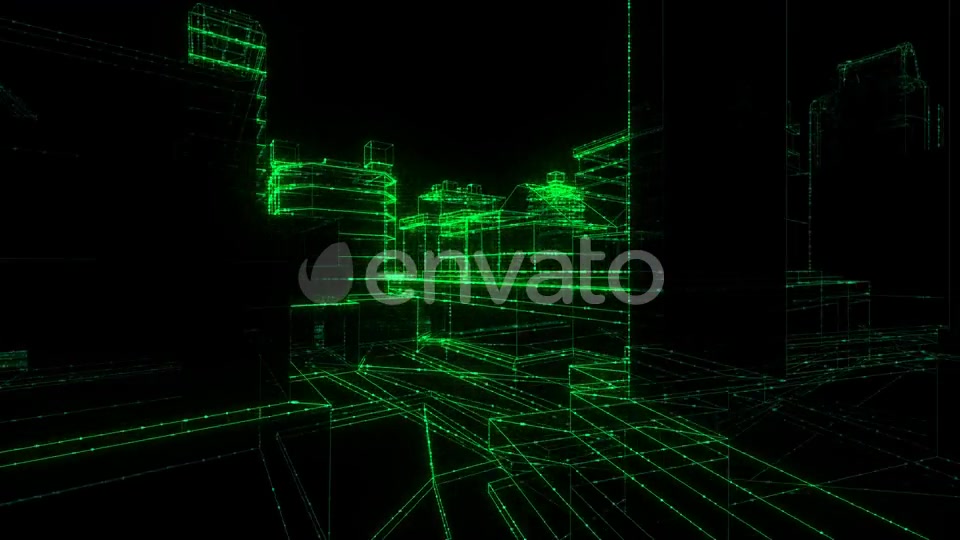 Flying Inside Green Digital Wireframe City Seamless Loop Videohive 22732079 Motion Graphics Image 4