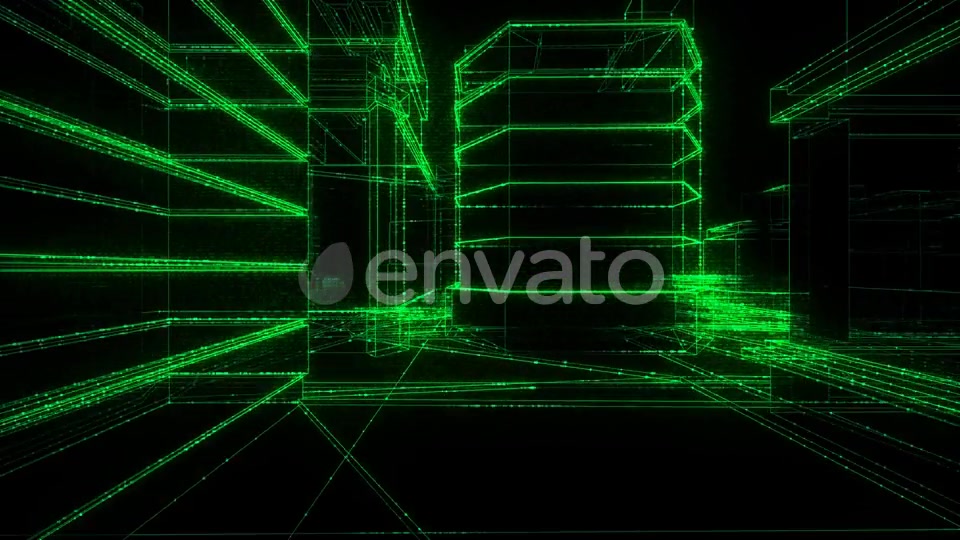 Flying Inside Green Digital Wireframe City Seamless Loop Videohive 22732079 Motion Graphics Image 5