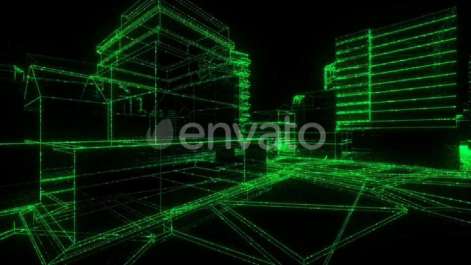 Flying Inside Green Digital Wireframe City Seamless Loop Videohive 22732079 Motion Graphics Image 6