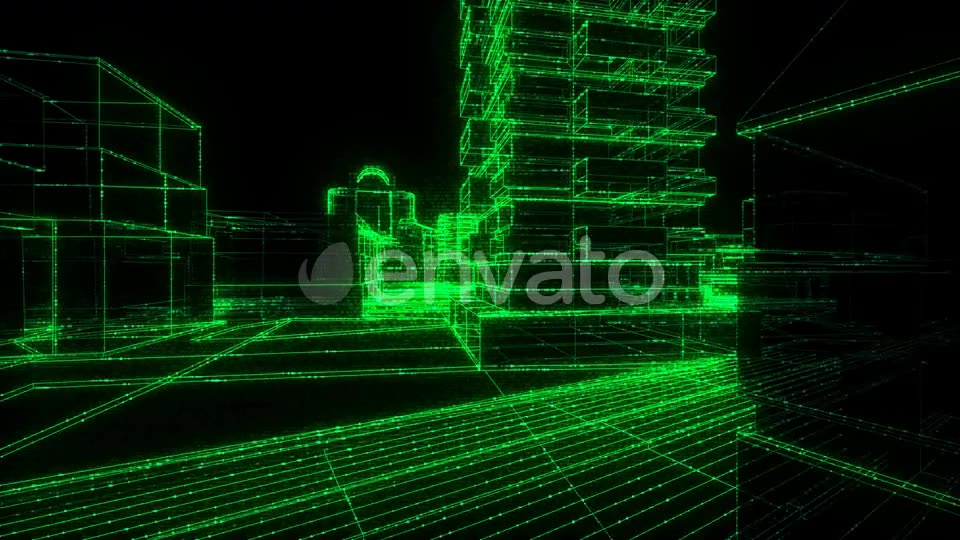 Flying Inside Green Digital Wireframe City Seamless Loop Videohive 22732079 Motion Graphics Image 7