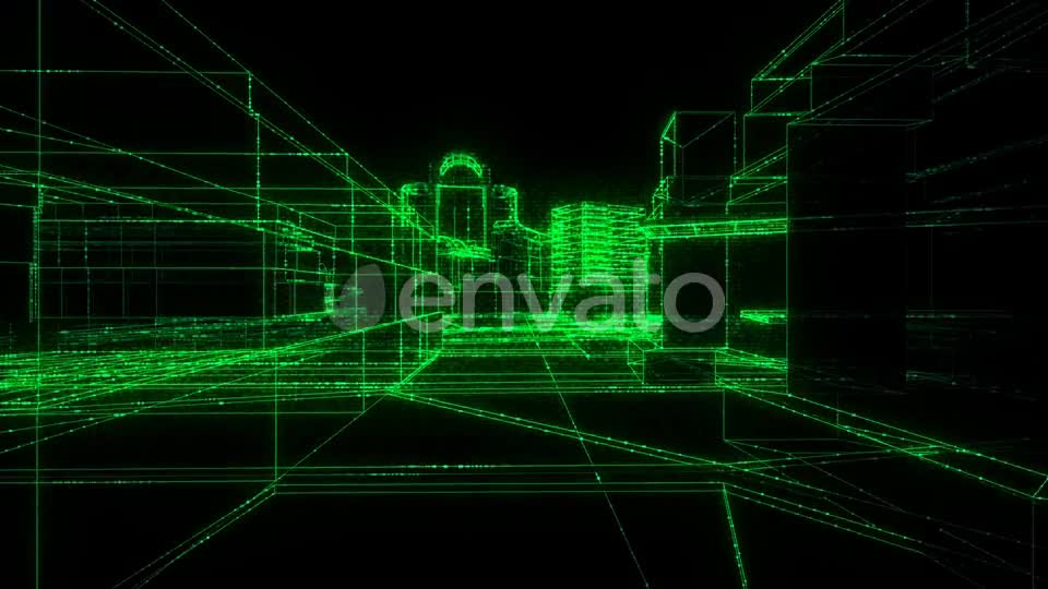 Flying Inside Green Digital Wireframe City Seamless Loop Videohive 22732079 Motion Graphics Image 8