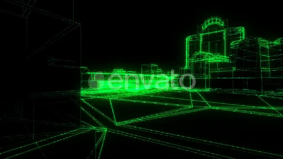 Flying Inside Green Digital Wireframe City Seamless Loop Videohive 22732079 Motion Graphics Image 9
