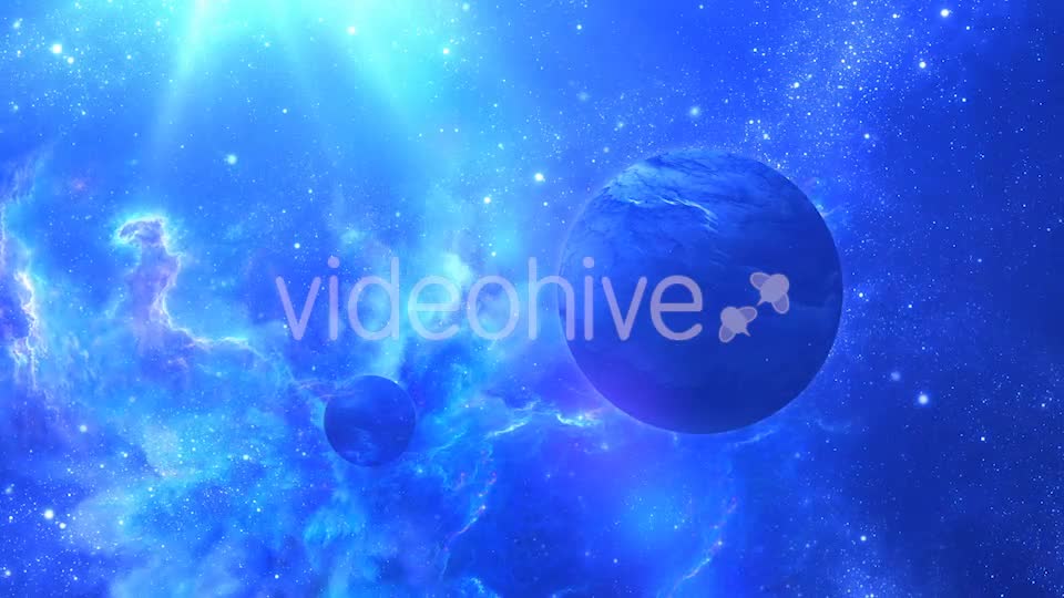 Flying Through Abstract Blue Space with Planets and Shine of Star Videohive 20938071 Motion Graphics Image 1