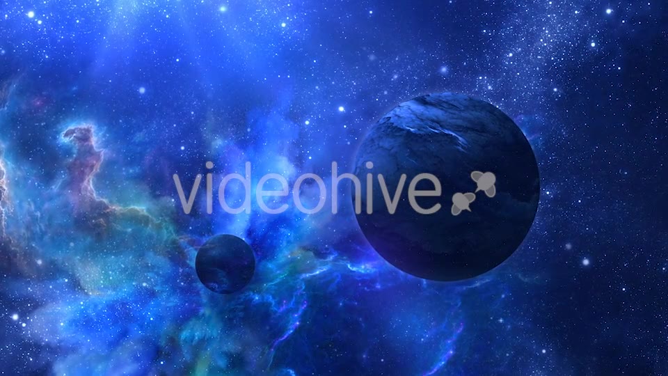 Flying Through Abstract Blue Space with Planets and Shine of Star Videohive 20938071 Motion Graphics Image 2