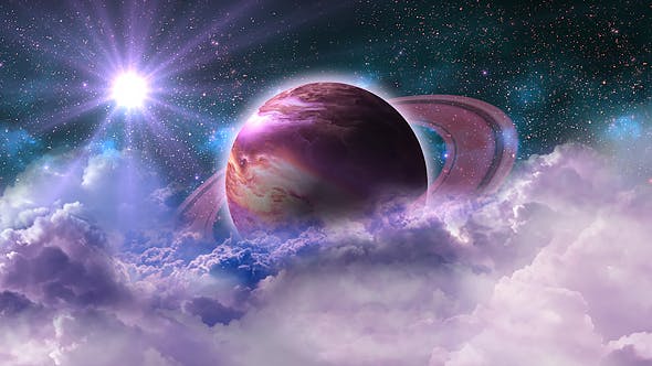 Flying Through Abstract Purple Clouds in Space and Planet with the Shine Star - Download 20913031 Videohive