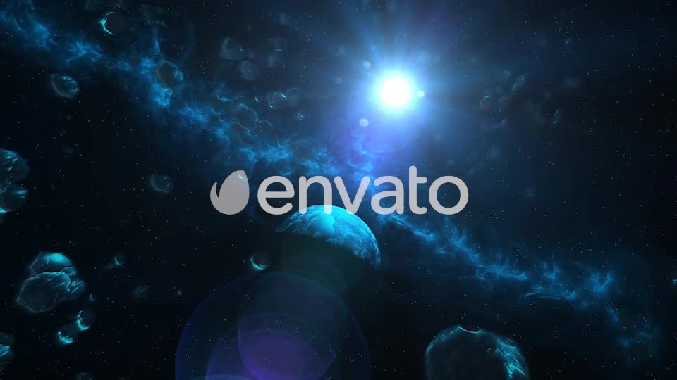Flying Through Asteroids and Blue Planet to Space Nebula and Star Videohive 22724319 Motion Graphics Image 1