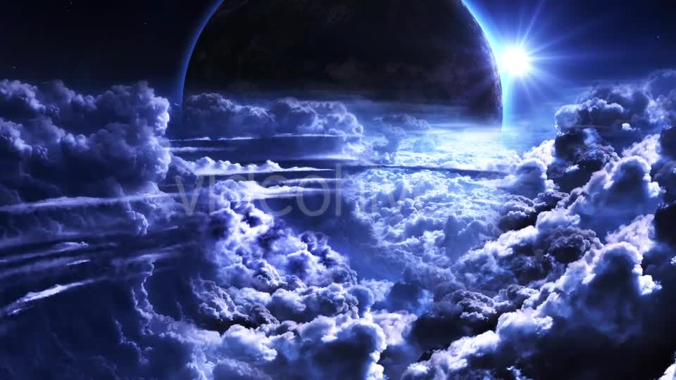 Flying Through Blue Clouds with Planet and Star on the Background Videohive 20557105 Motion Graphics Image 1