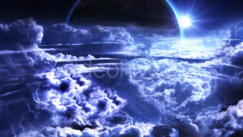 Flying Through Blue Clouds with Planet and Star on the Background Videohive 20557105 Motion Graphics Image 10