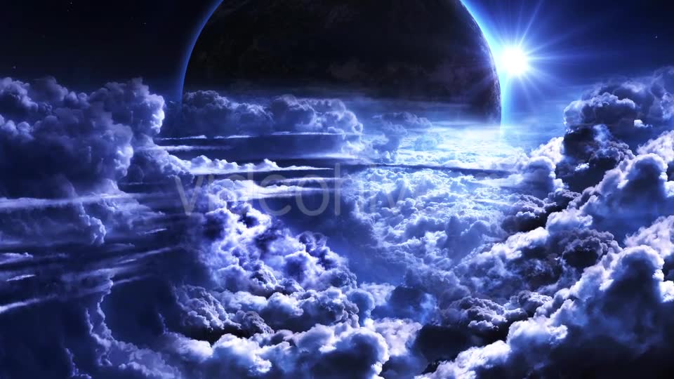Flying Through Blue Clouds with Planet and Star on the Background Videohive 20557105 Motion Graphics Image 2