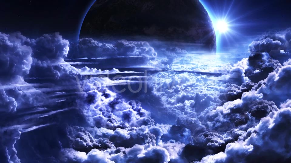 Flying Through Blue Clouds with Planet and Star on the Background Videohive 20557105 Motion Graphics Image 3