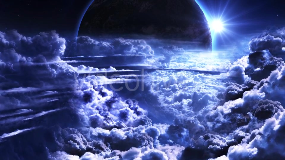 Flying Through Blue Clouds with Planet and Star on the Background Videohive 20557105 Motion Graphics Image 4