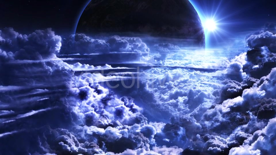 Flying Through Blue Clouds with Planet and Star on the Background Videohive 20557105 Motion Graphics Image 5