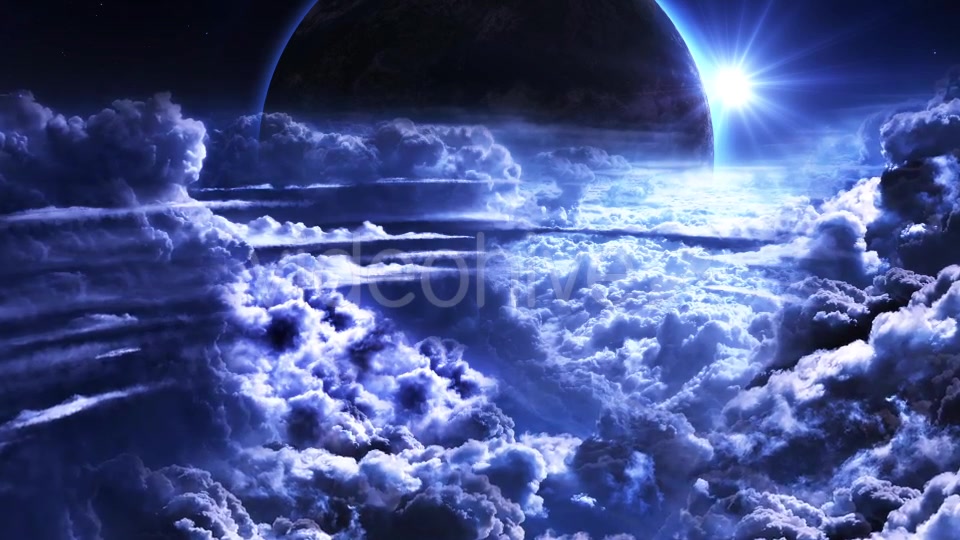 Flying Through Blue Clouds with Planet and Star on the Background Videohive 20557105 Motion Graphics Image 6