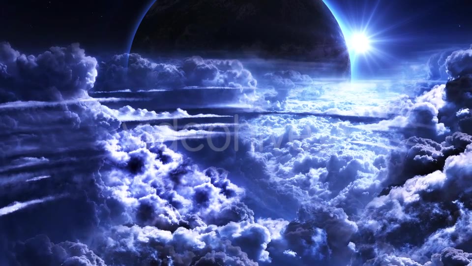 Flying Through Blue Clouds with Planet and Star on the Background Videohive 20557105 Motion Graphics Image 7