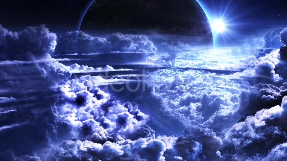 Flying Through Blue Clouds with Planet and Star on the Background Videohive 20557105 Motion Graphics Image 8