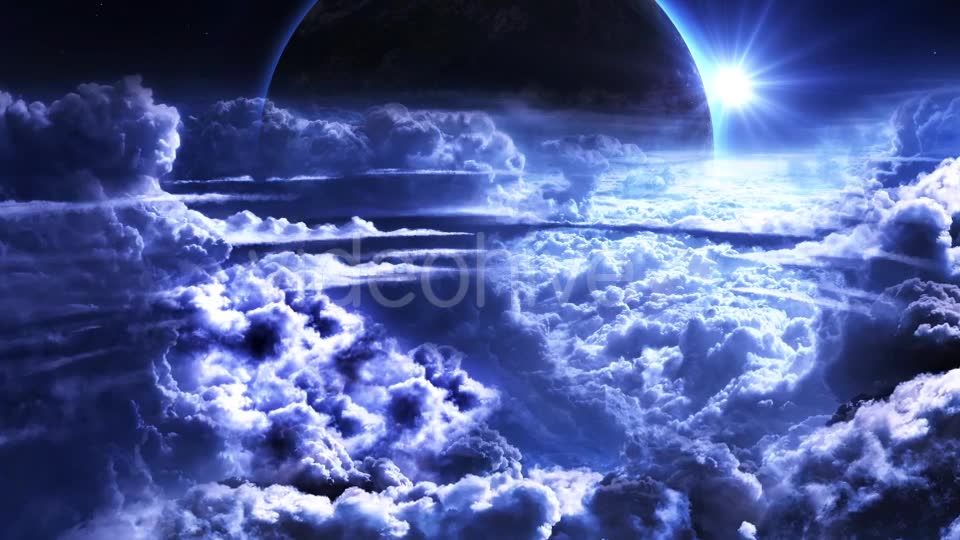 Flying Through Blue Clouds with Planet and Star on the Background Videohive 20557105 Motion Graphics Image 9