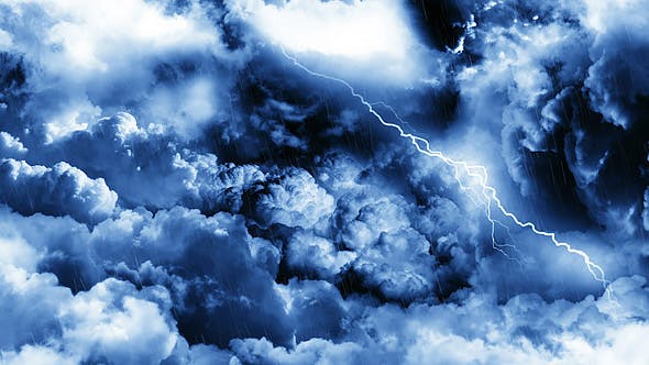 Flying Through Dark Night Thunder Clouds with Rain and Lightnings - Download Videohive 21416514