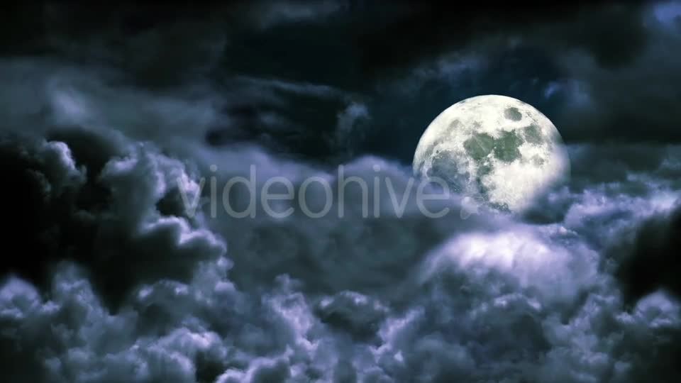 Flying Through the Clouds in the Night Sky with the Moon Videohive ...