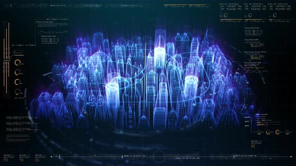 Futuristic Holographic Digital Matrix City HUD 01 - 24268380 Download Videohive