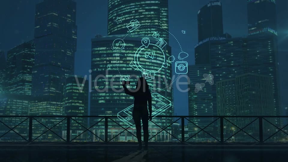 Girl Does Selfie On A Background Of Skyscrapers And Social Media Infographics Videohive 21214075 Motion Graphics Image 2
