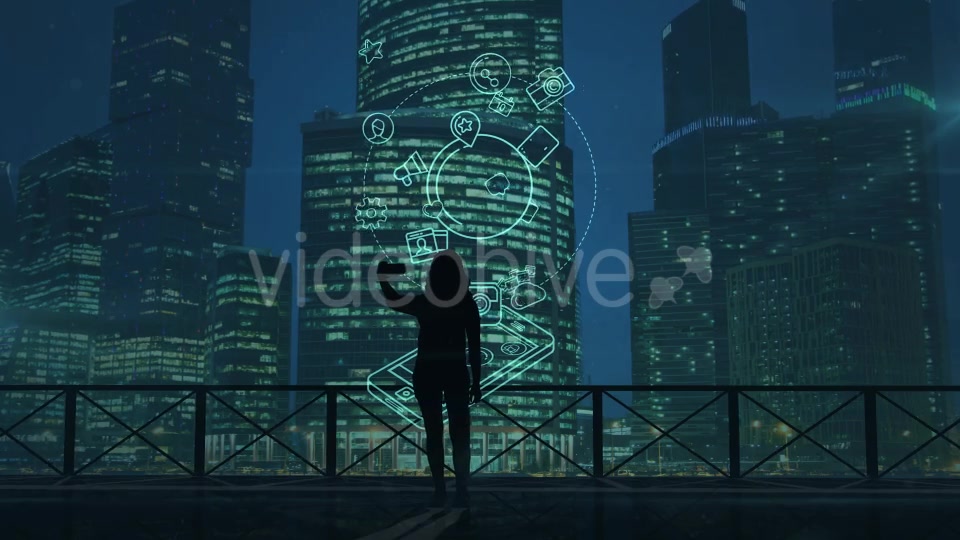 Girl Does Selfie On A Background Of Skyscrapers And Social Media Infographics Videohive 21214075 Motion Graphics Image 3