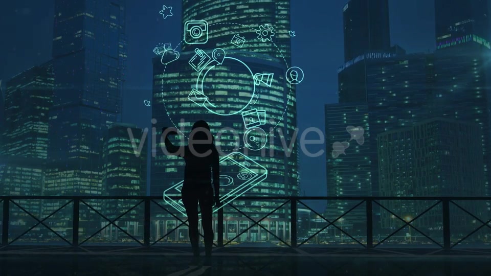 Girl Does Selfie On A Background Of Skyscrapers And Social Media Infographics Videohive 21214075 Motion Graphics Image 5