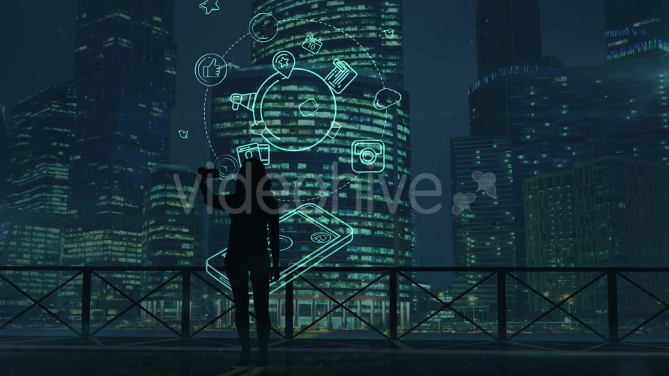 Girl Does Selfie On A Background Of Skyscrapers And Social Media Infographics Videohive 21214075 Motion Graphics Image 7