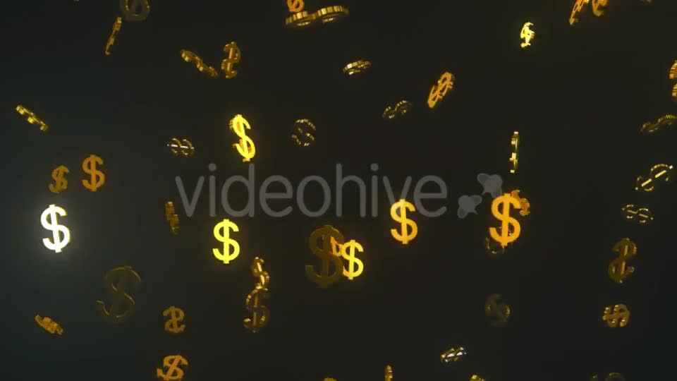 Glittering Golden Dollars Floating in Dark Space Videohive 19471559 Motion Graphics Image 1