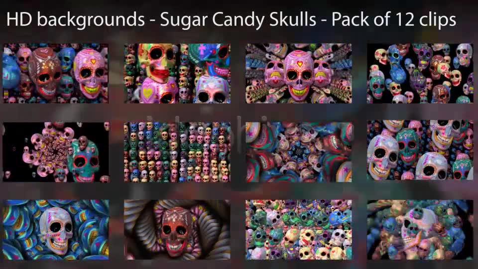 HD Sugar Candy Skulls 12 Clips + 6 Transitions Videohive 18157595 Motion Graphics Image 2