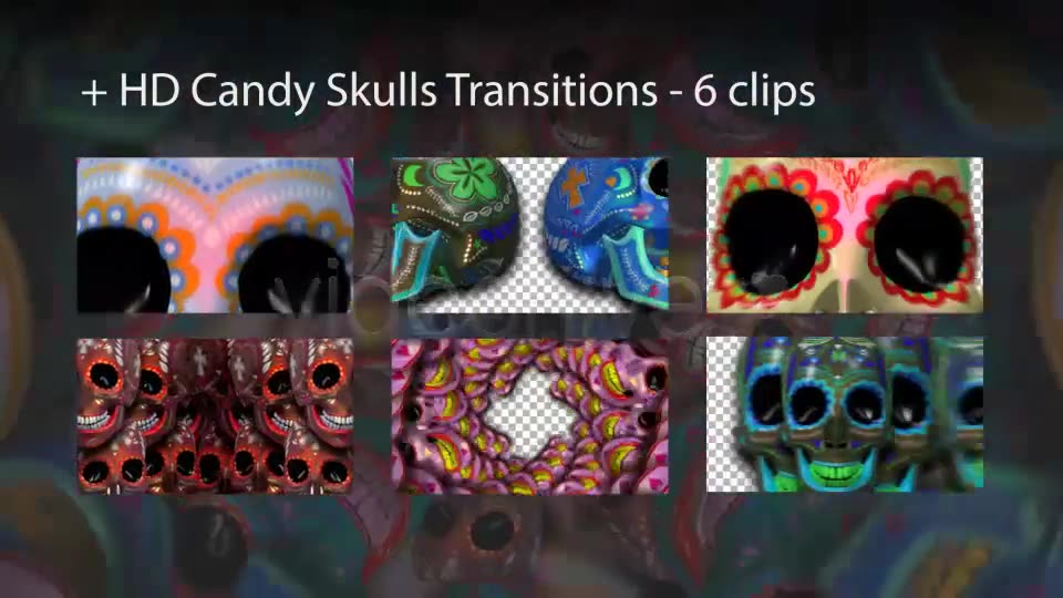 HD Sugar Candy Skulls 12 Clips + 6 Transitions Videohive 18157595 Motion Graphics Image 3