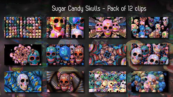 HD Sugar Candy Skulls 12 Clips + 6 Transitions - Download 18157595 Videohive