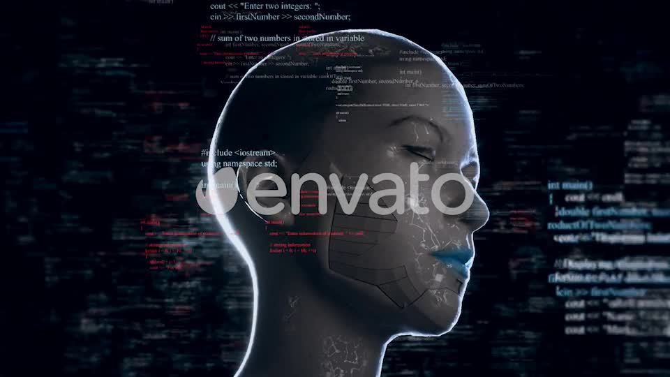 Humanoid Android Robot With Artificial Intelligence Reading Programming Codes Videohive 22105784 Motion Graphics Image 1