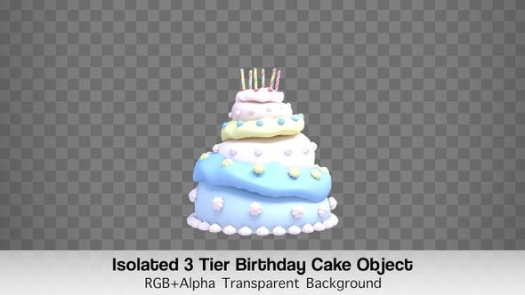 Isolated 3 Tier Birthday Cake Object - Download 23829530 Videohive