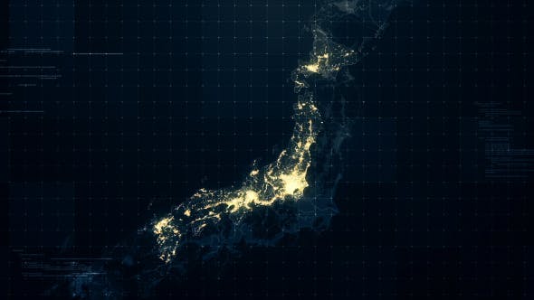 Japan Map Night Lighting Rollback 4K - Videohive 19428631 Download