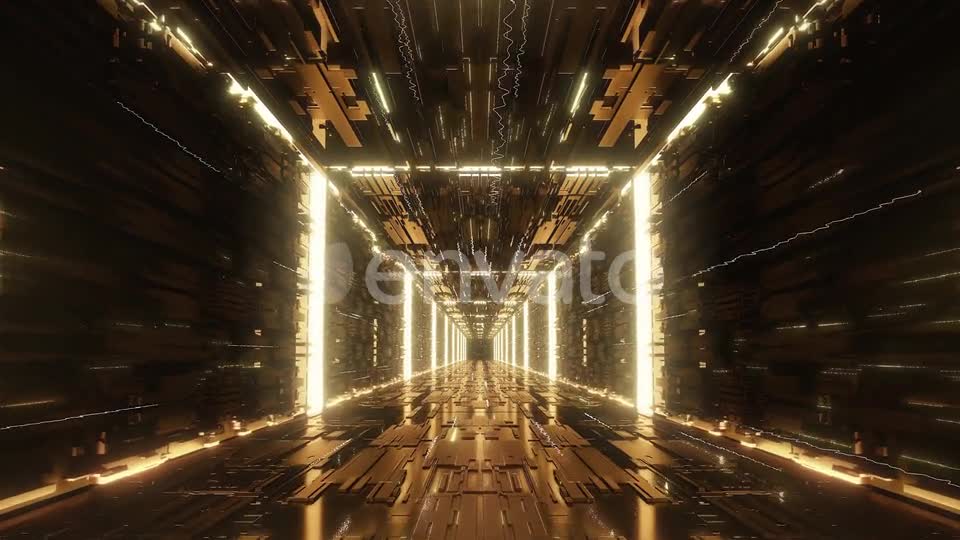 Loop Gold Digital Futuristic Neon Tunnel Videohive 24101322 Motion Graphics Image 1
