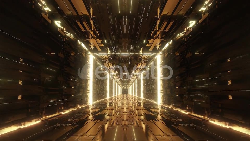 Loop Gold Digital Futuristic Neon Tunnel Videohive 24101322 Motion Graphics Image 7
