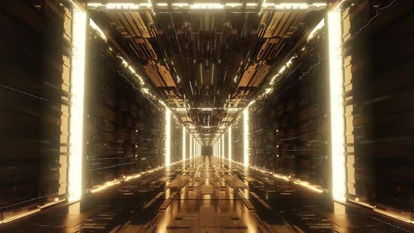 Loop Gold Digital Futuristic Neon Tunnel - Download Videohive 24101322