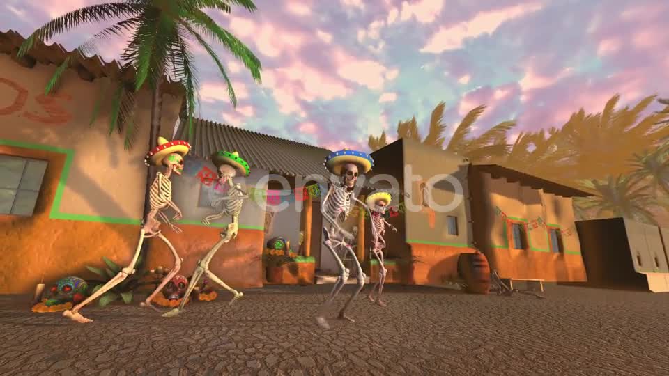 Mexican Dancing Skeletons In A Village #1 Videohive 23788361 Motion Graphics Image 1