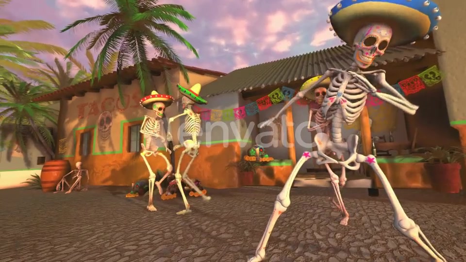 Mexican Dancing Skeletons In A Village #1 Videohive 23788361 Motion Graphics Image 3