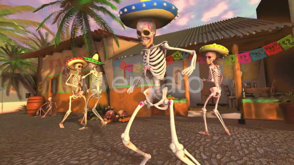 Mexican Dancing Skeletons In A Village #1 Videohive 23788361 Motion Graphics Image 4